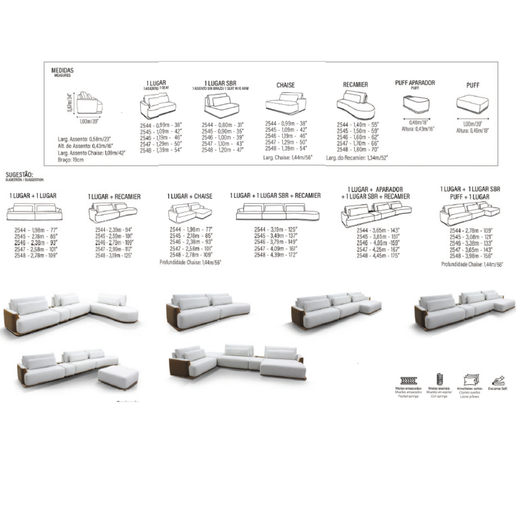 Sofá TOSCANA — Módulo 1 lugar com braço + Recamier