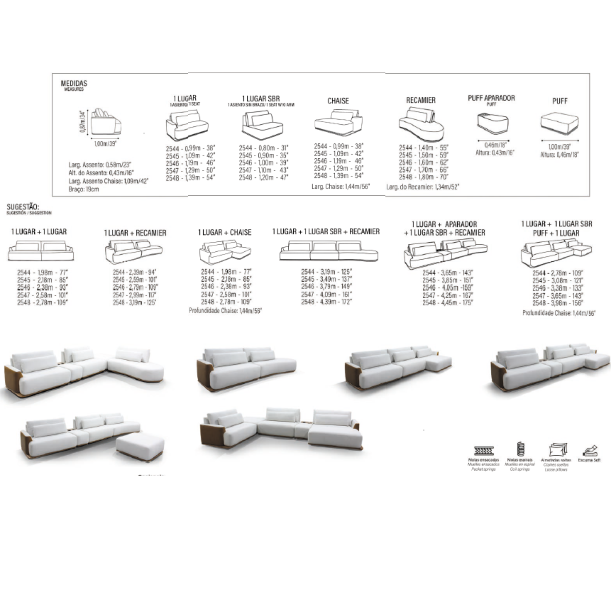 Sofá TOSCANA — Módulo 1 lugar com braço + Recamier